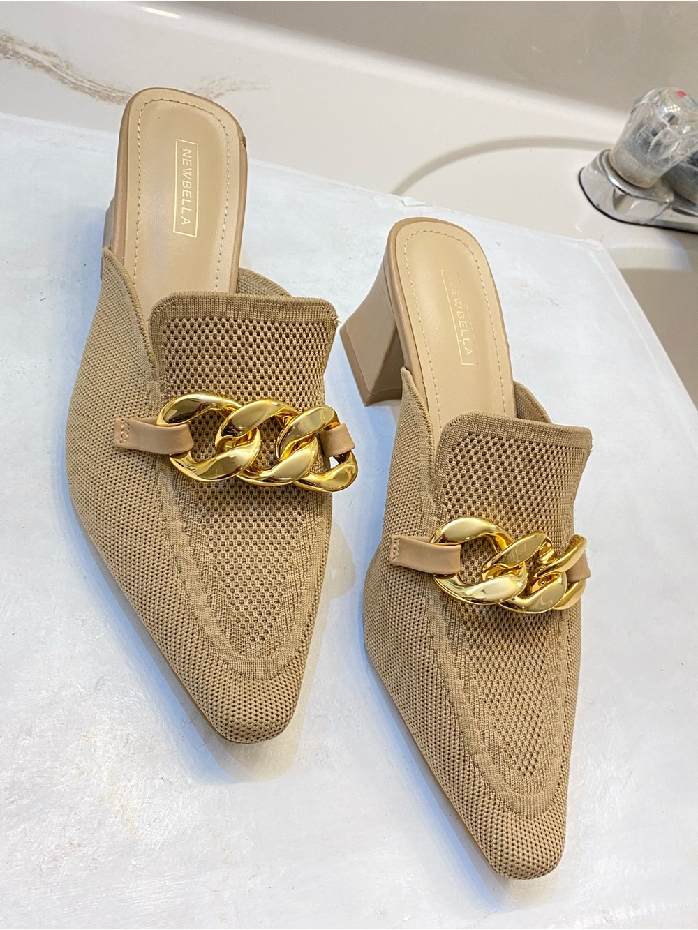 NEWBELLA Women chunky heel mule, excellent condition perfect bottom clean